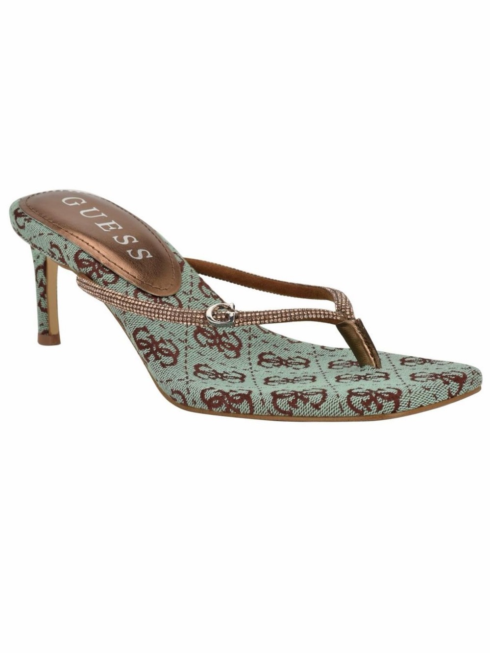 Guess Mayan Rhinestone Thong Kitten Heel Sandals